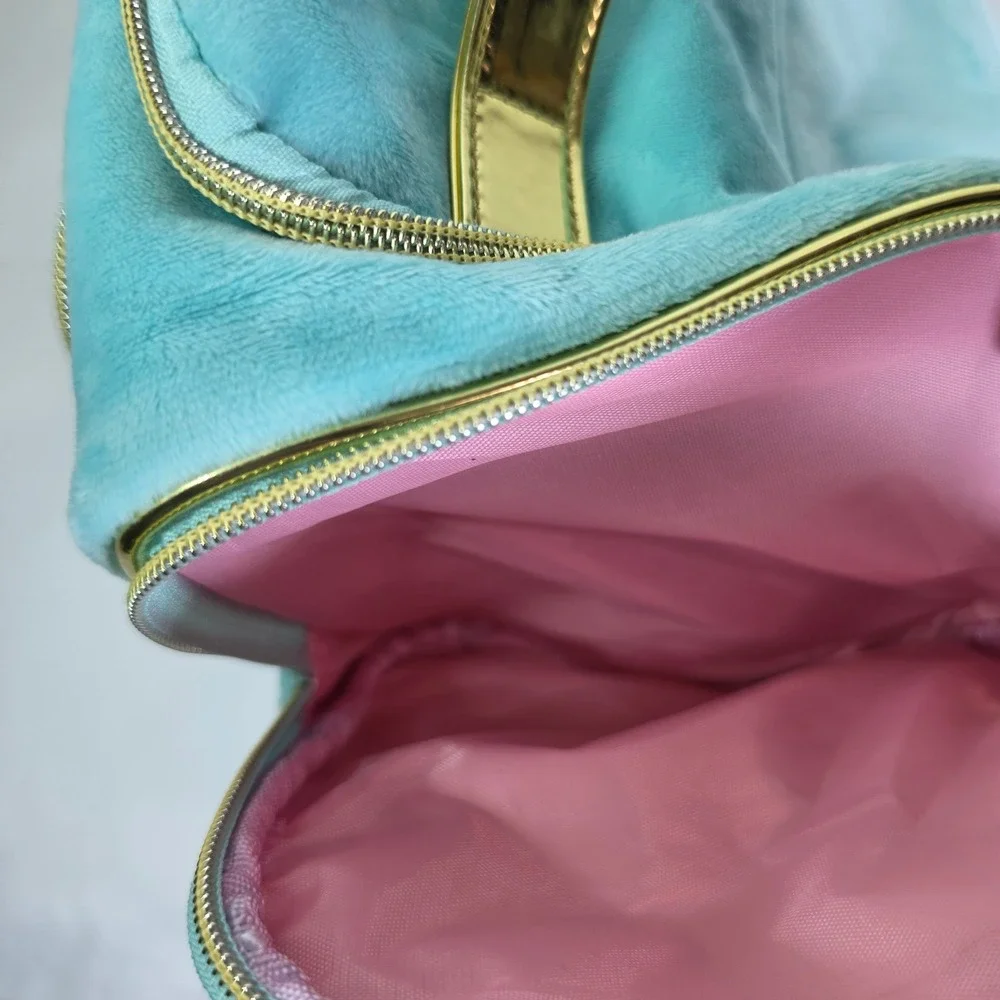 Juicy Couture Velour Cosmetic Bag Turquoise Blue Rhinestone XL Train Case Travel